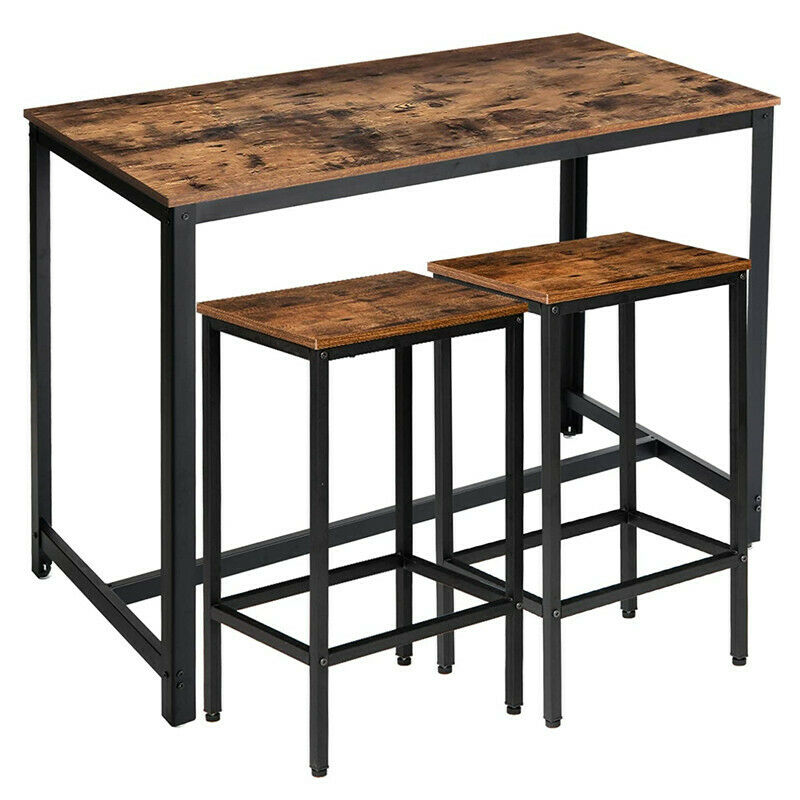 Home Breakfast Bar Table, 2 Bar Stools, Industrial Dining Table Set For Kitchen