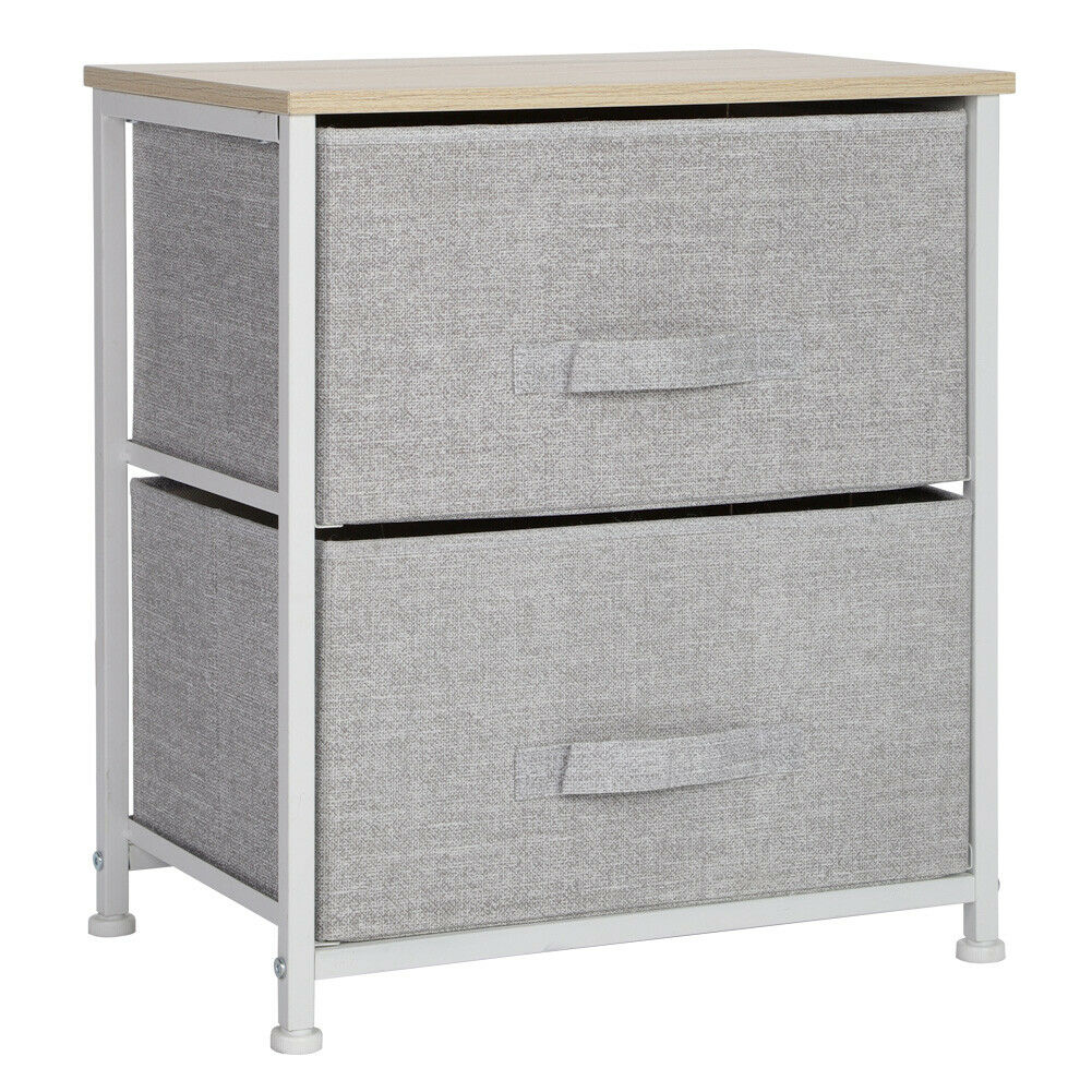 2 Drawer Fabric Bedside Table Chest of Drawers Cabinet Nightstand Storage Unit