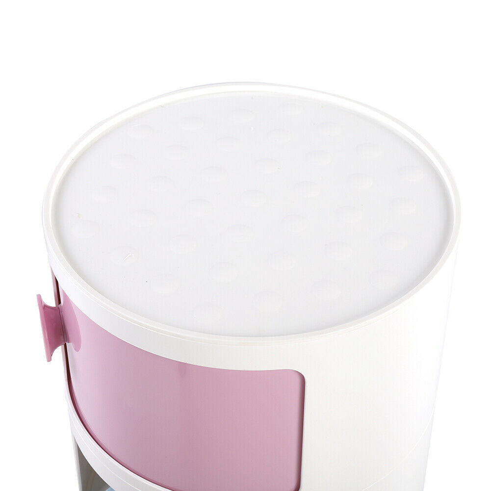 3 Tier ABS Plastic Round Storage Unit Beside Drawers Office Bathroom Cabinet