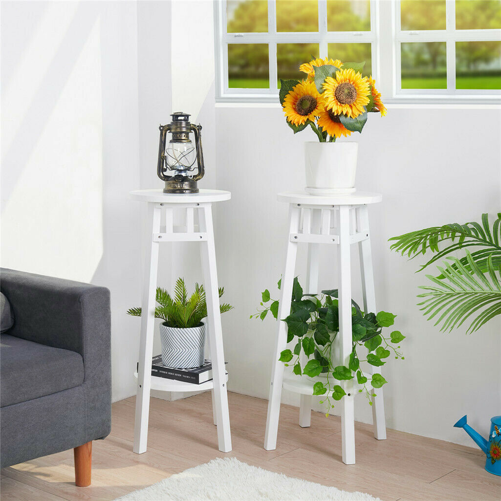 white plant stands indoor uk 2PCS Tall Wood Plant Stand White Plant Table Indoor Flower Pot Holder – Quildinc