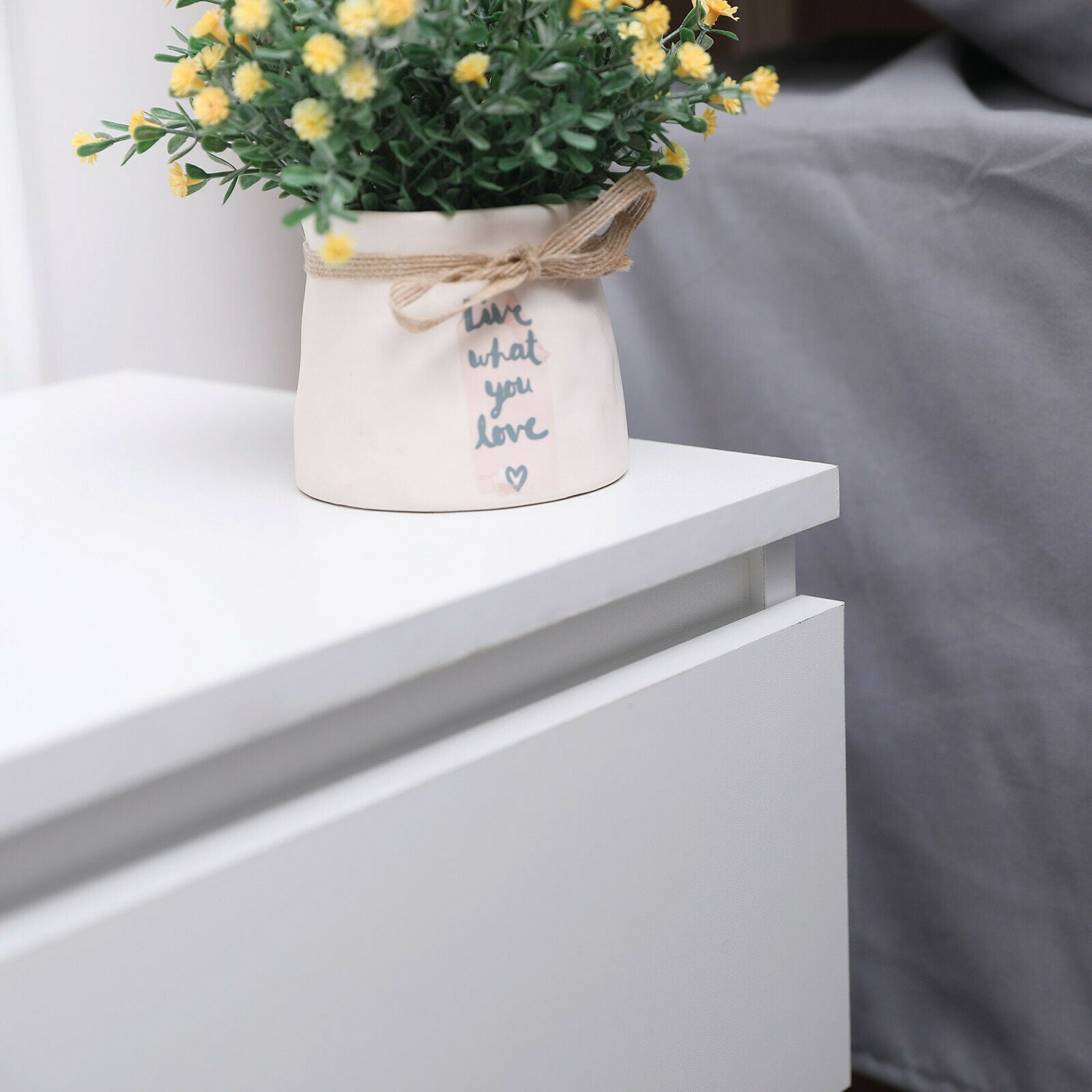 Modern White Bedside Table Cabinet w/2 Drawers Nightstand Storage Furniture