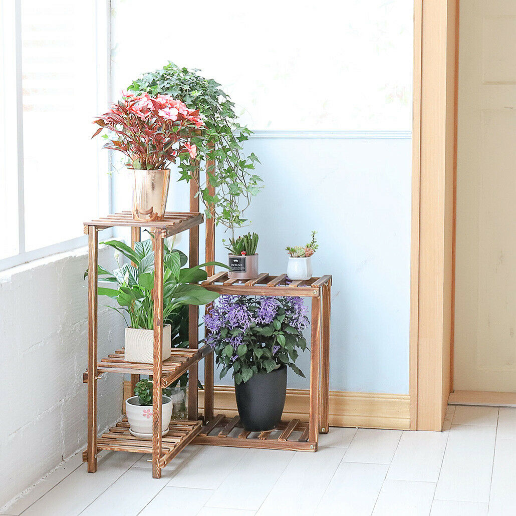 Tall Corner Garden Wooden Planter Plant Stand Steps Herb Flower Timber Holder UK