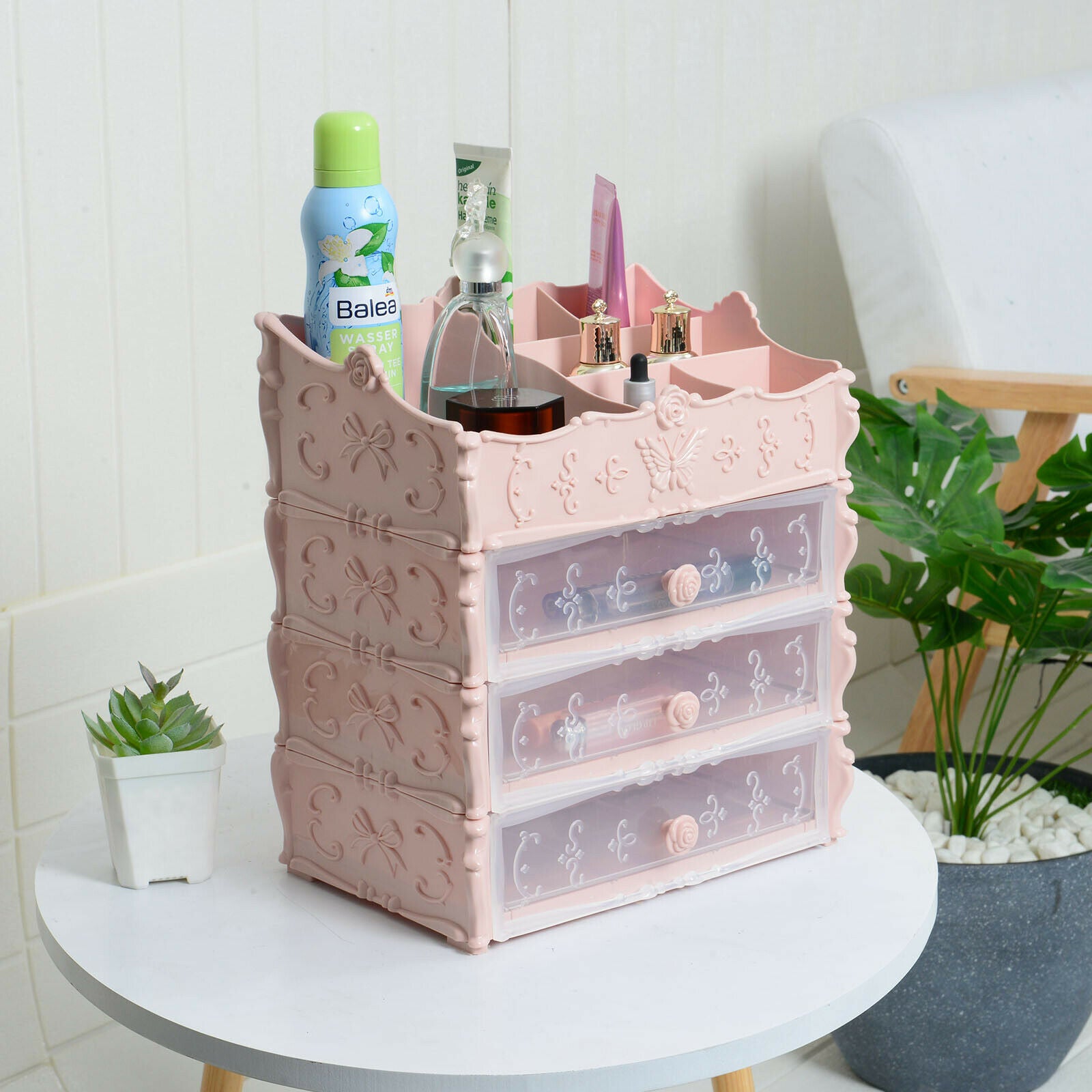 3 Tiers Makeup Case Desktop Storage Box Cosmetic Organizer Holder Drawer Jewelry