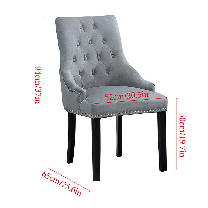 2x Velvet Dining Chairs with Rivets Knocker Home Dining Room Kitchen Silver Grey