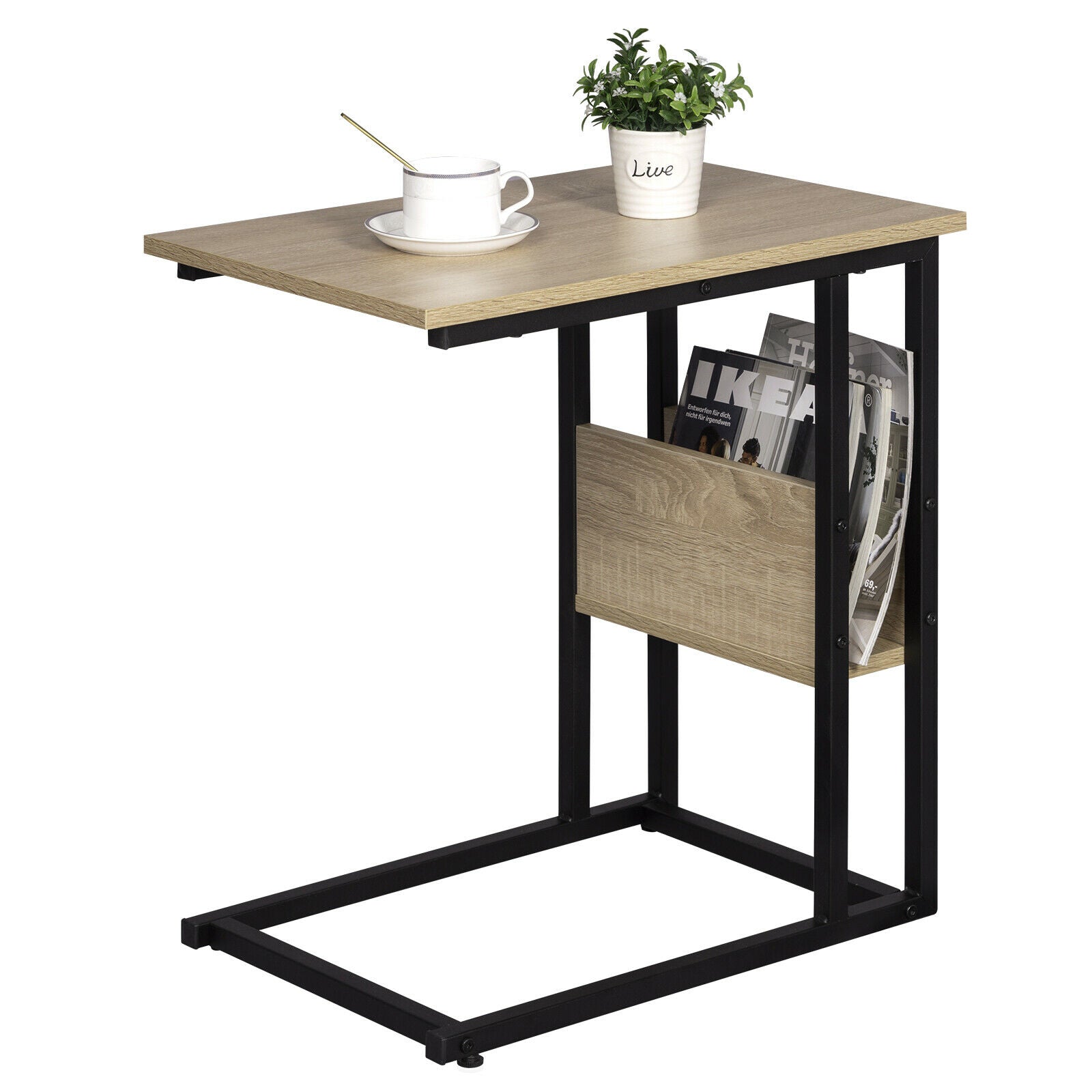 Snack Table C Shaped Vintage Laptop Holder Coffee Bed Sofa Side Desk MDF Metal