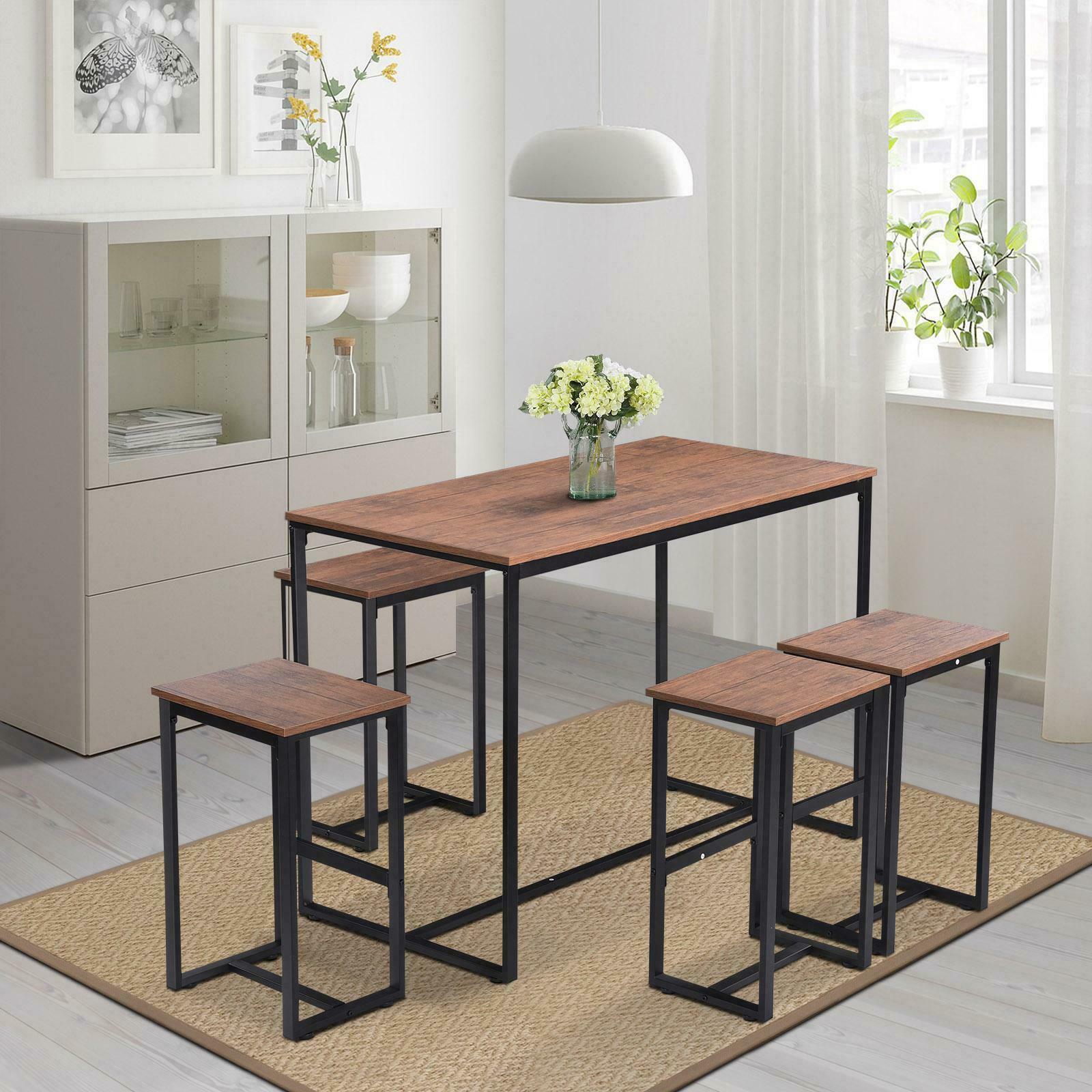 Bar Table and Stool Set For Kitchen Dining Room 4 Metal And Wood Stools High