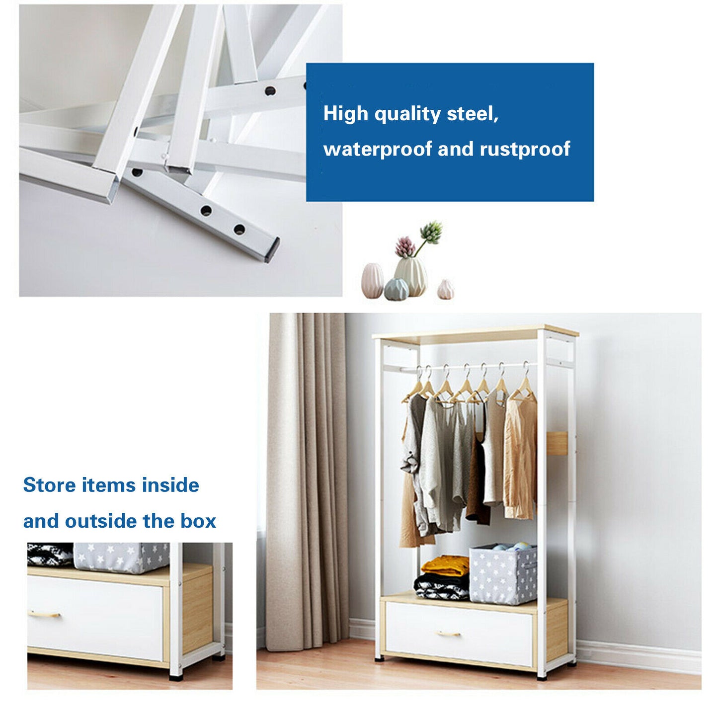 Clothes Rail Hanging Wardrobe Organizer Coat Hat Rack Stand Shoe Storage Shelves