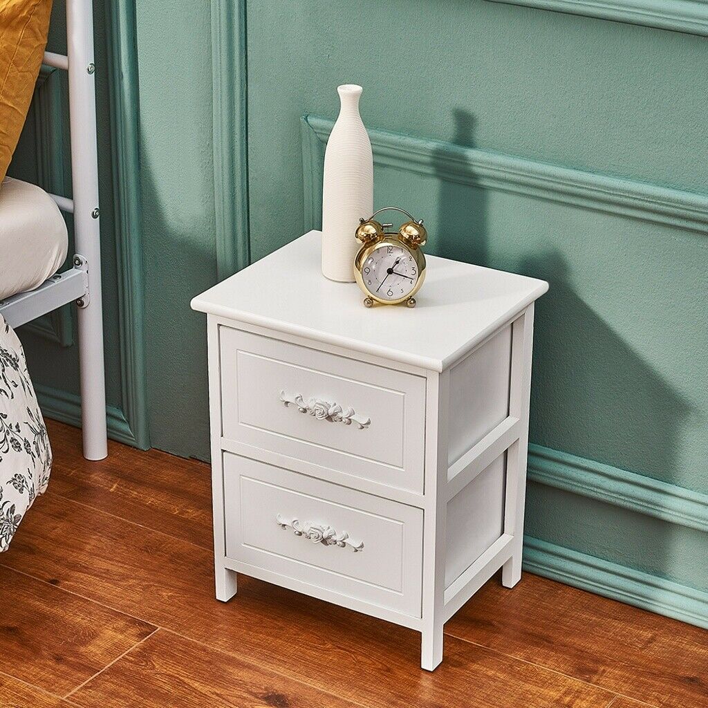 2X Bedside Table Cabinet Bedroom Storage Furniture Nightstand with 2 Drawer UK