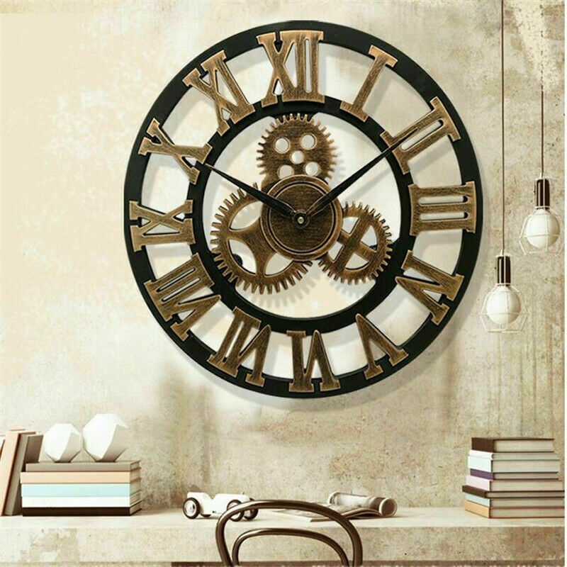60CM LARGE ROMAN NUMERALS SKELETON WALL CLOCK BIG GIANT OPEN FACE ROUND DECOR YY