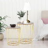 Modern Style 2 Pack Wood Metal Bedside Table w/ Storage - Gold Color Base
