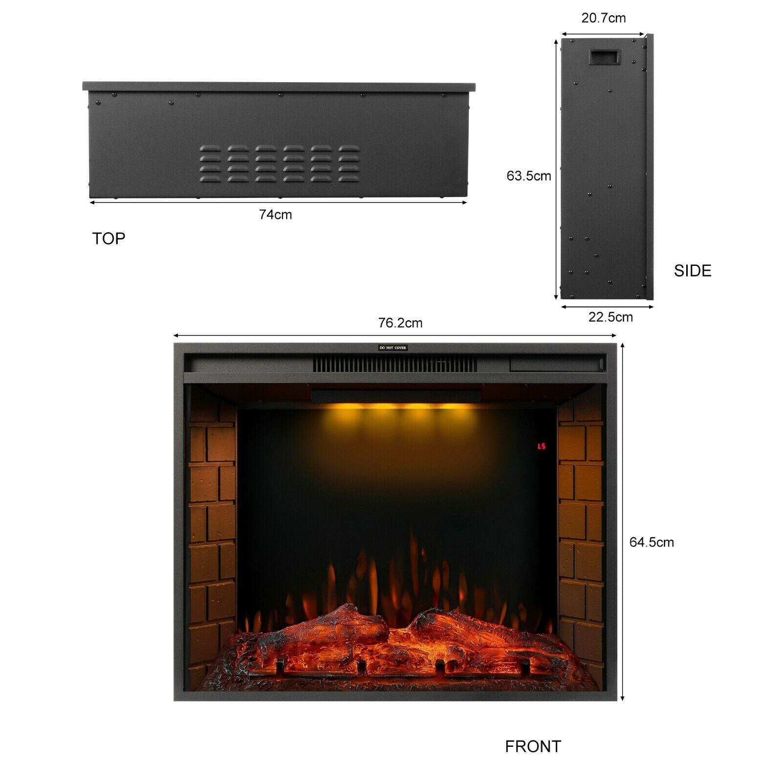 1.8KW Electric Fireplace 30'' Log Burning LED Flame Effect Standing Fan Heater