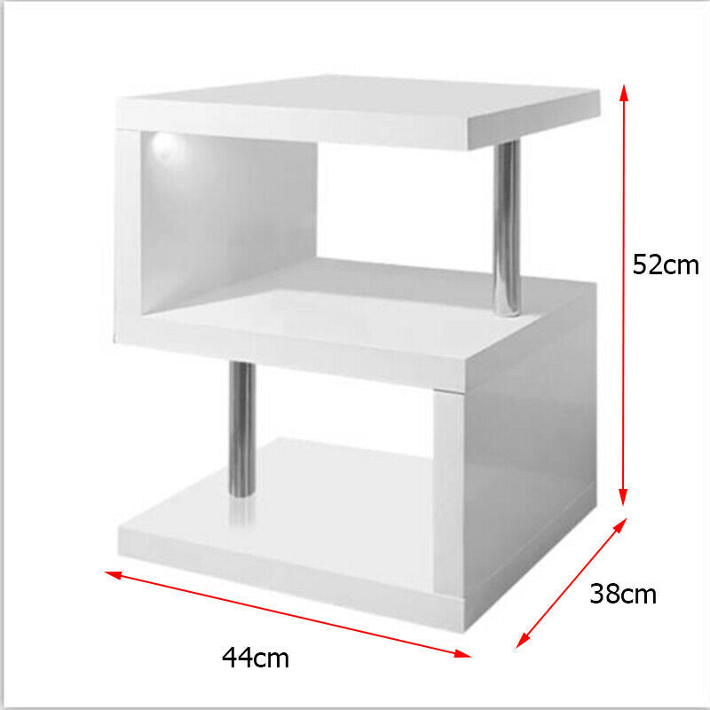 High Gloss RGB LED Lights Coffee Table Storage Side Table White Unit Living Room