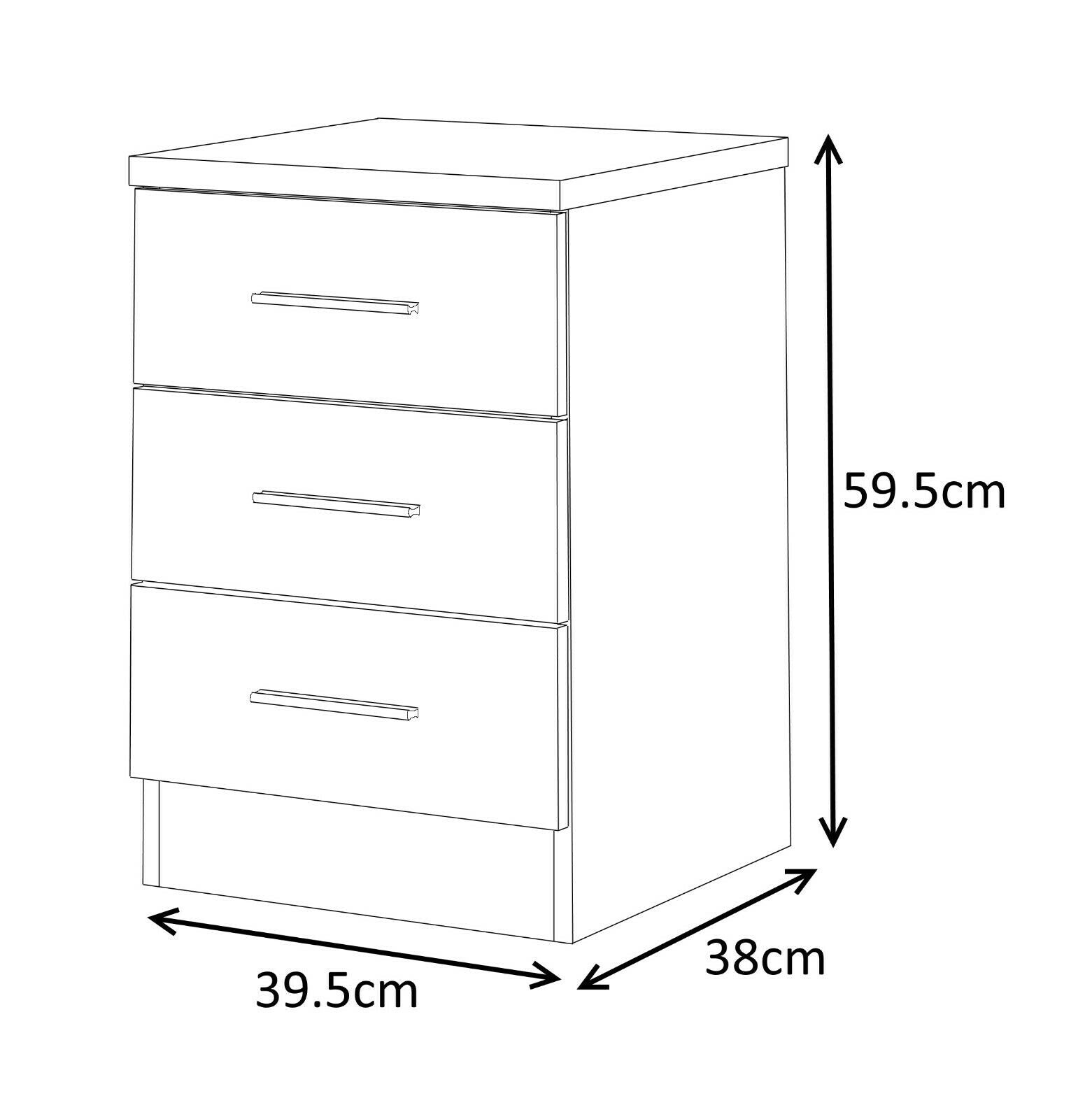 REFLECT XL - 3 Drawer Bedside Table in White High Gloss / Matt White - Bedroom