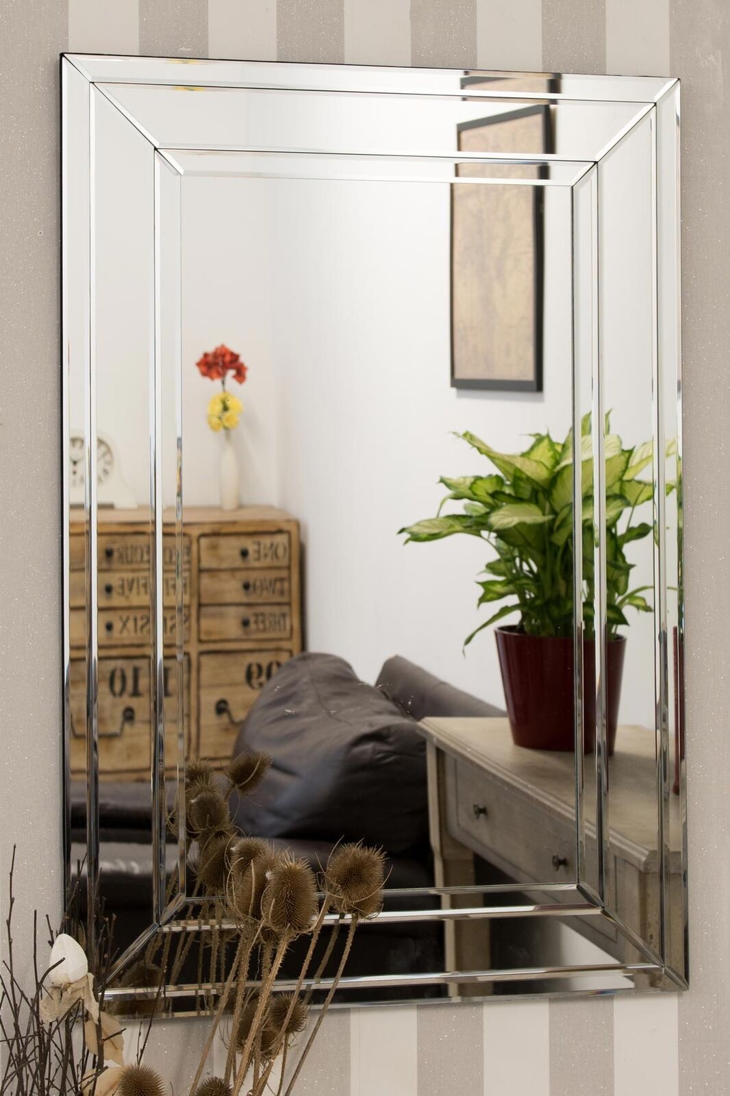 Large Wall Mirror Art Deco All Glass Rectangle Frameless 3ft X 2Ft 90cm X 60cm