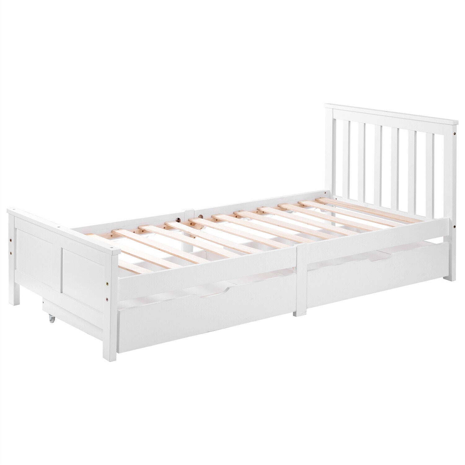 2 Drawers 4ft 3ft Double Single Wooden Solid White Pine Kids Storage Bed Frame