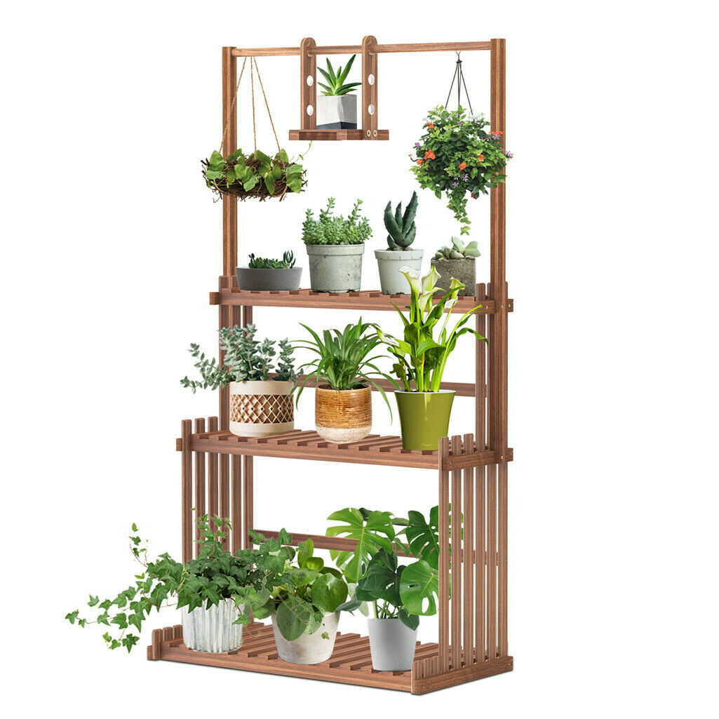 indoor hanging plant holders uk 3-Tier Hanging Plant Stand Indoor Outdoor Vertical Wooden Plant Flower – Quildinc
