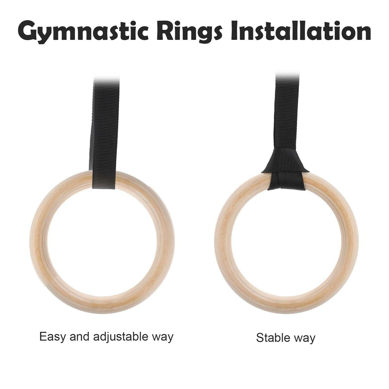 2X Wooden Gymnastic Rings Fitness Training Strength Home Gym Workout Bodyweight