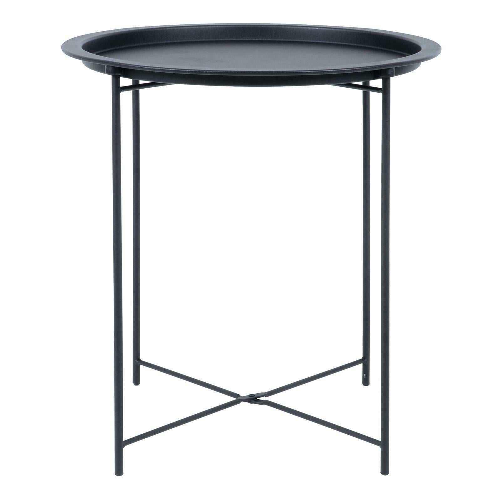Folding Side Table Round Metal Tray Top Portable Coffee Night Stand