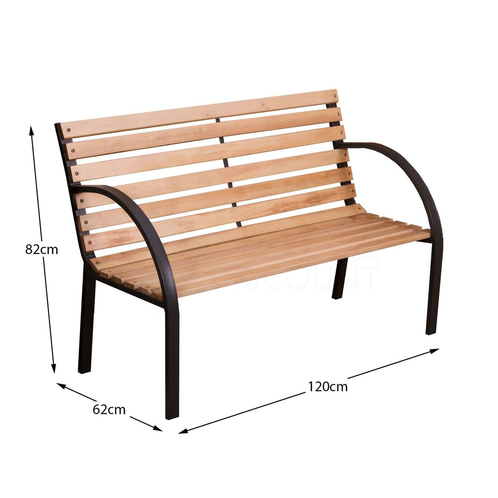 Slatted Garden Bench 3 Seater Wood Steel Outdoor Patio Chair Seat Furniture