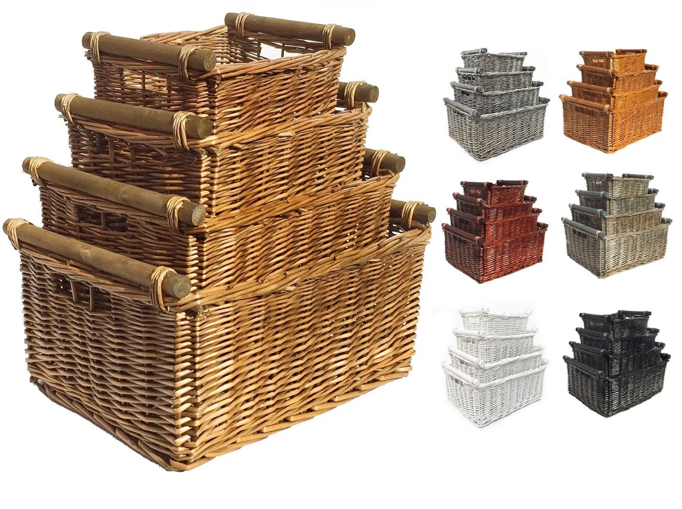 WILLOW WICKER STORAGE BASKET KITCHEN LOG GIFT HAMPER BASKET + HANDLES