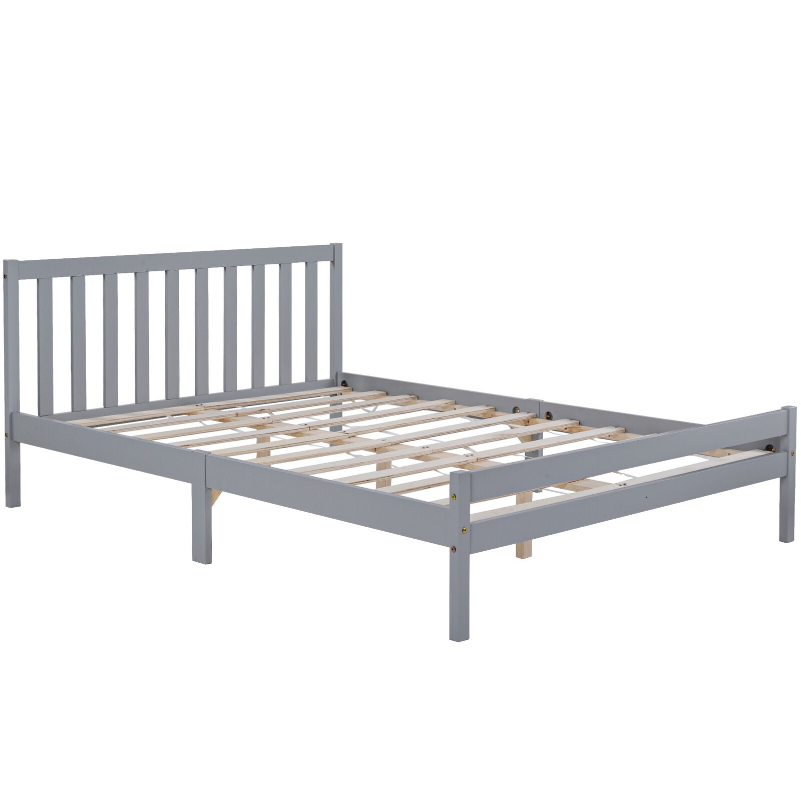 4ft6 Pine Wood Bed Frame Solid Double Size Wooden Bed Bed Room Furniture Grey HT