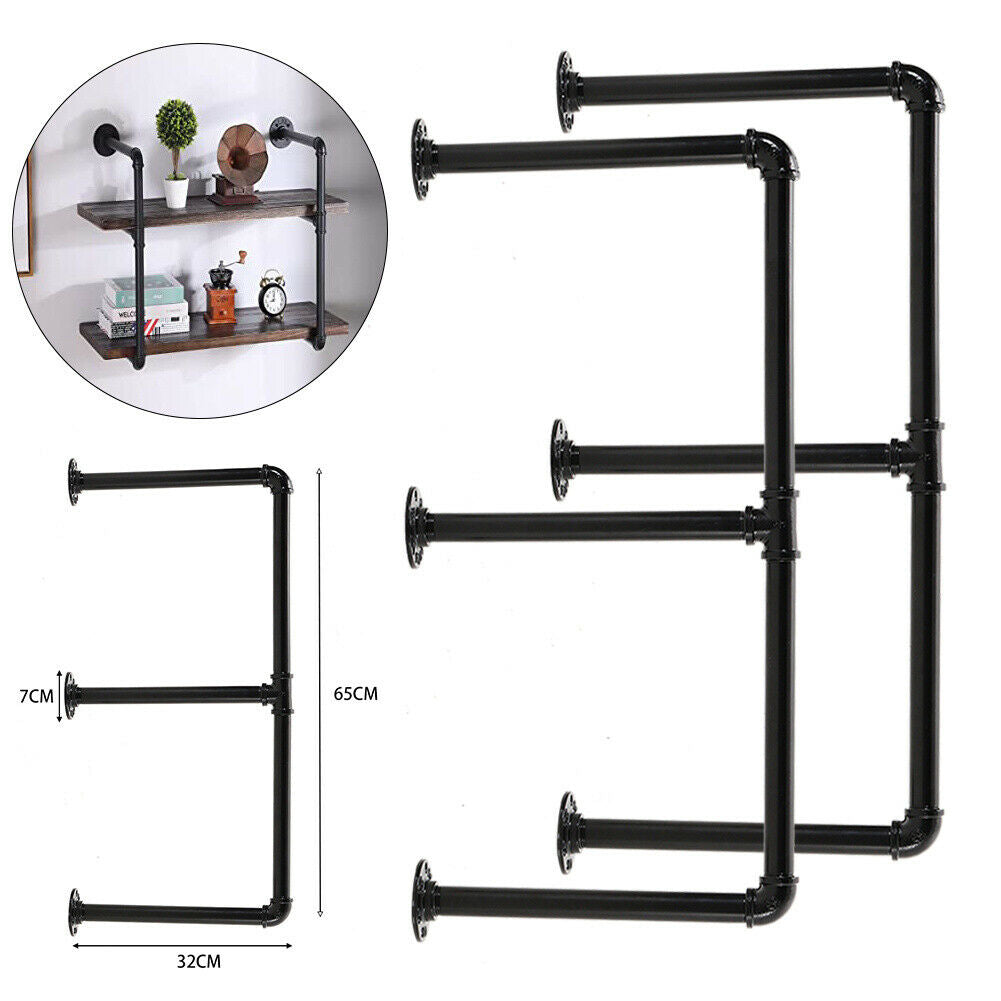 3-5.5 Tier Industrial Wall Rack Pipe Hanging Storage Display Shelving Bracket UK