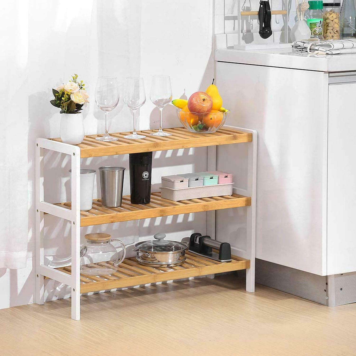 3 TIER NATURAL WOODEN BAMBOO SHOE RACK STAND HOLDER STORAGE SHELF UNIT ORGANISER