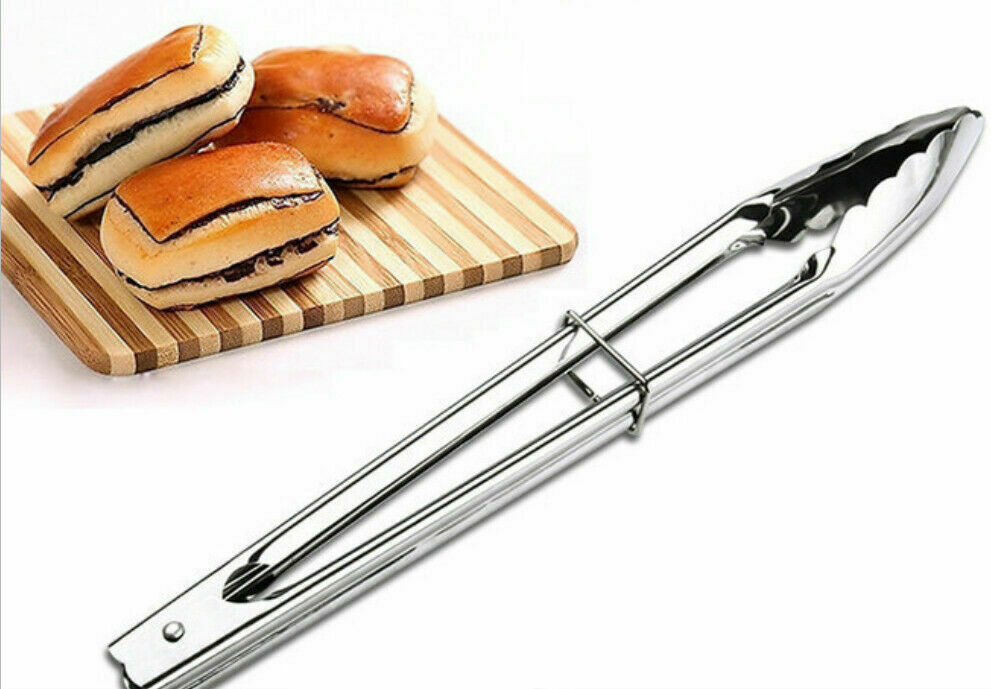 2x Stainless Steel Salad Tongs BBQ Kitchen Cooking Food Serving