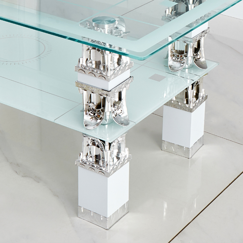 LX Glass Coffee Table With Storage Shelf Rectangle Modern Living Room Furniture