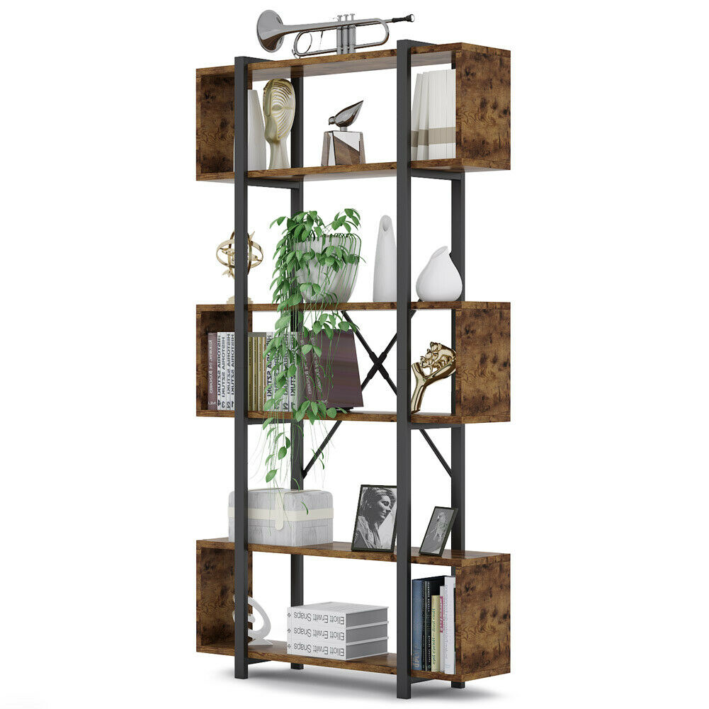 6 Tier Bookshelf Industrial Bookcase Freestanding Home Display Decorative Shelf