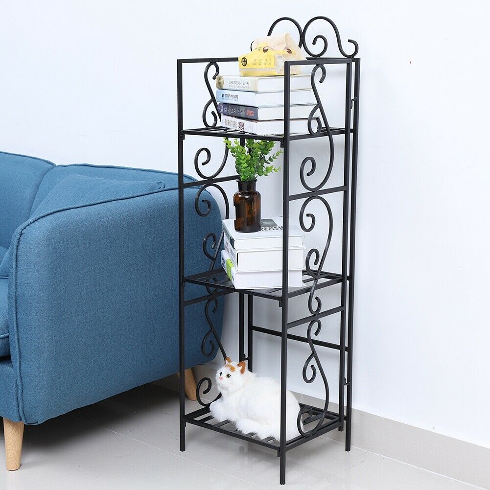 4 Tier Metal Bookcase Bookshelf Shelving Storage Rack Corner Organizer Shelf