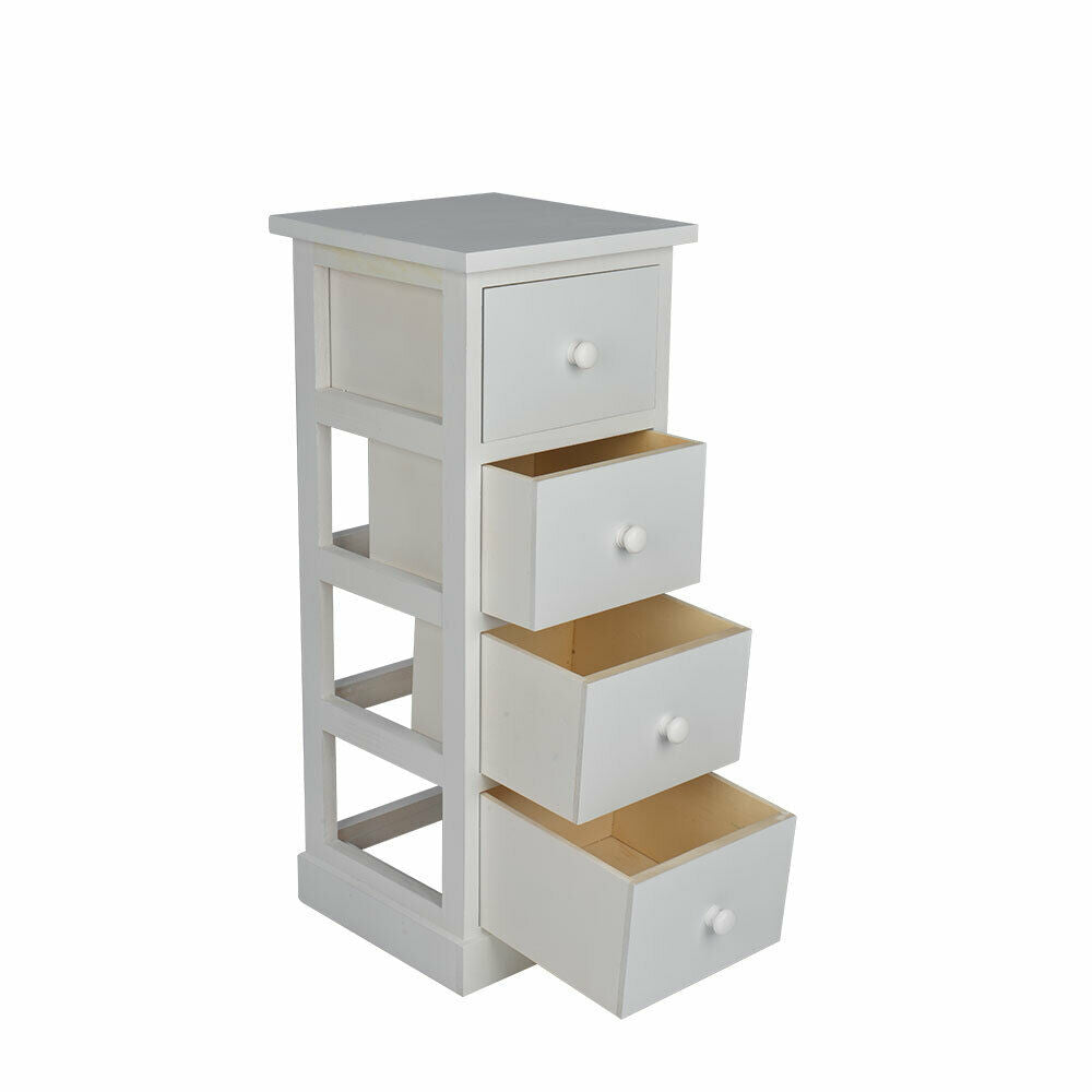 4 Drawer One Pair Slim Tall Bedside Tables White Stone Grey Bedroom Storage Unit