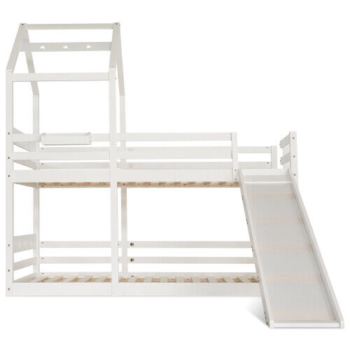 Kids Bunk Bed 3FT Single Pine Bed Frame High Sleeper Bed with Slide Ladder HT