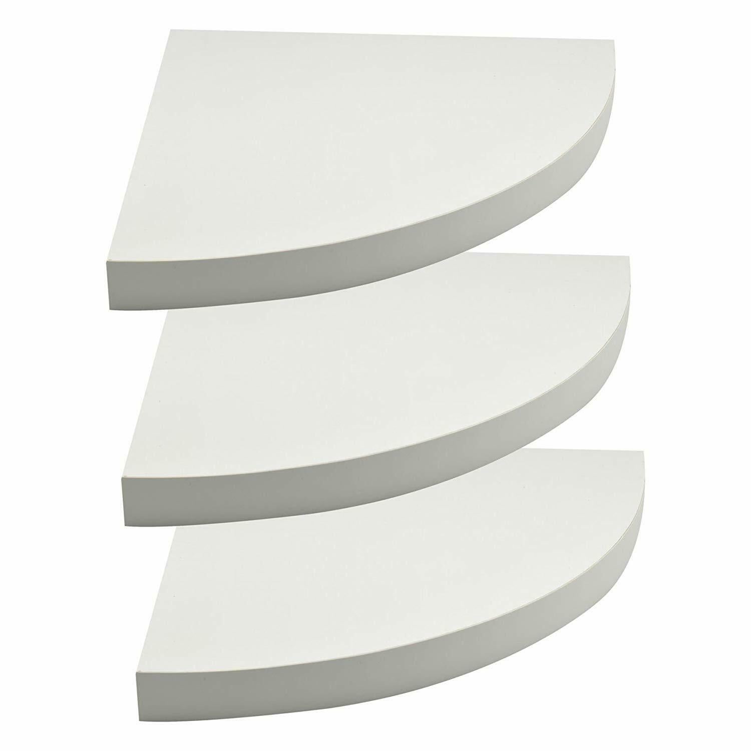 3 Set White Floating Corner Shelf Wooden Wood Unit Wall Storage Bookcase Display