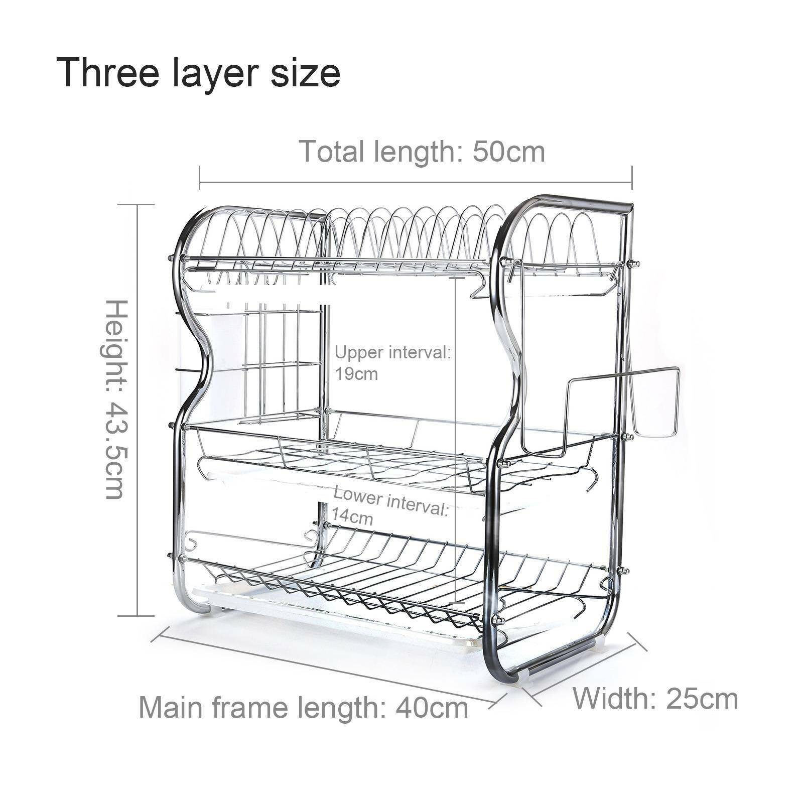 3 Tier Chrome Alloy Dish Drainer Holder Kitchen Cutlery Rack Drip Storage Tools