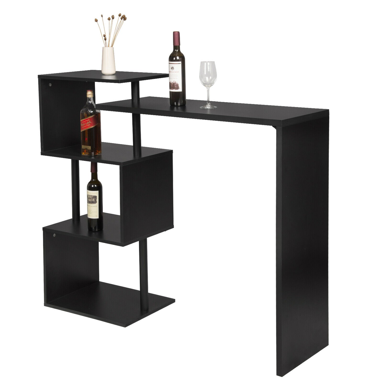 Bar Table Kitchen Dining Breakfast Table with 3-Tier Storage Shelves MDF Metal