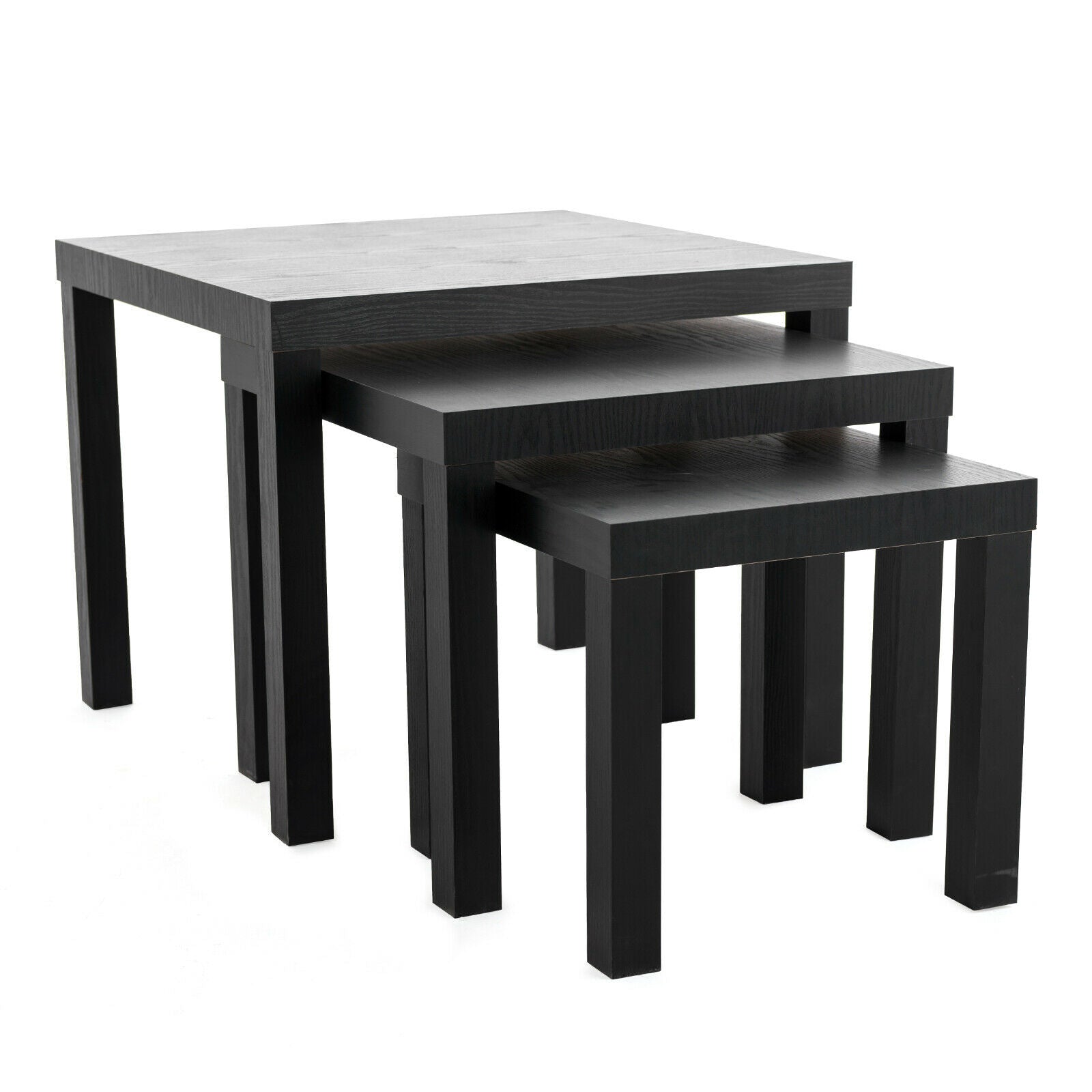 Nest of 3 Coffee Table Side Nested Table Living Room Furniture Black