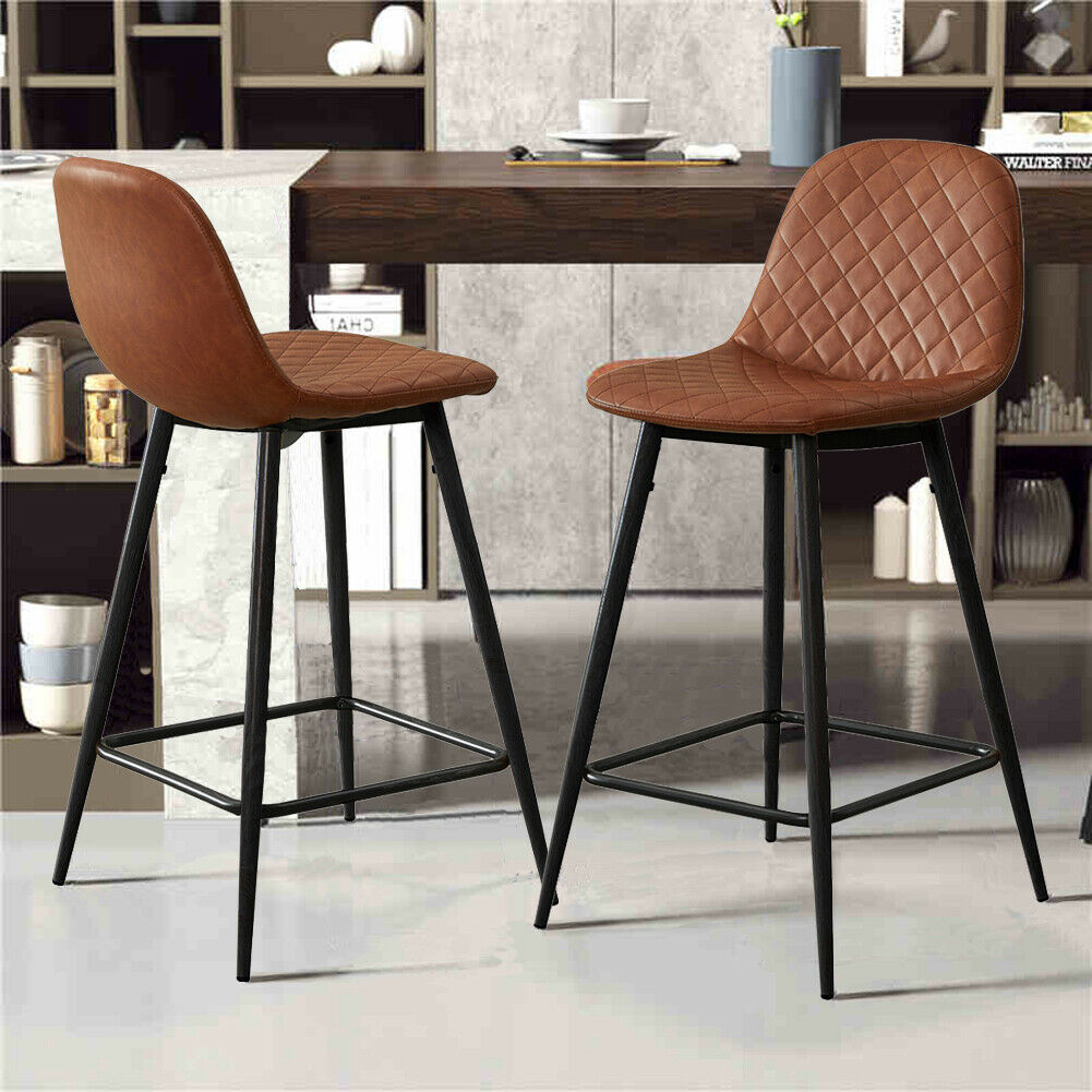 2× Velvet Breakfast Bar Stools Soft Padded Seat Kitchen Pub Modern Grey / Blue