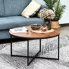Modern Coffee Table Metal Frame Solid Tabletop Unique Cross Base - Brown