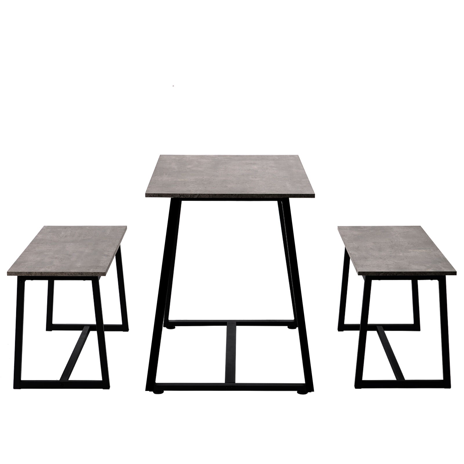 4-Seater Dining Table Set with 2 Benches Breakfast Kitchen Furniture Steel Frame