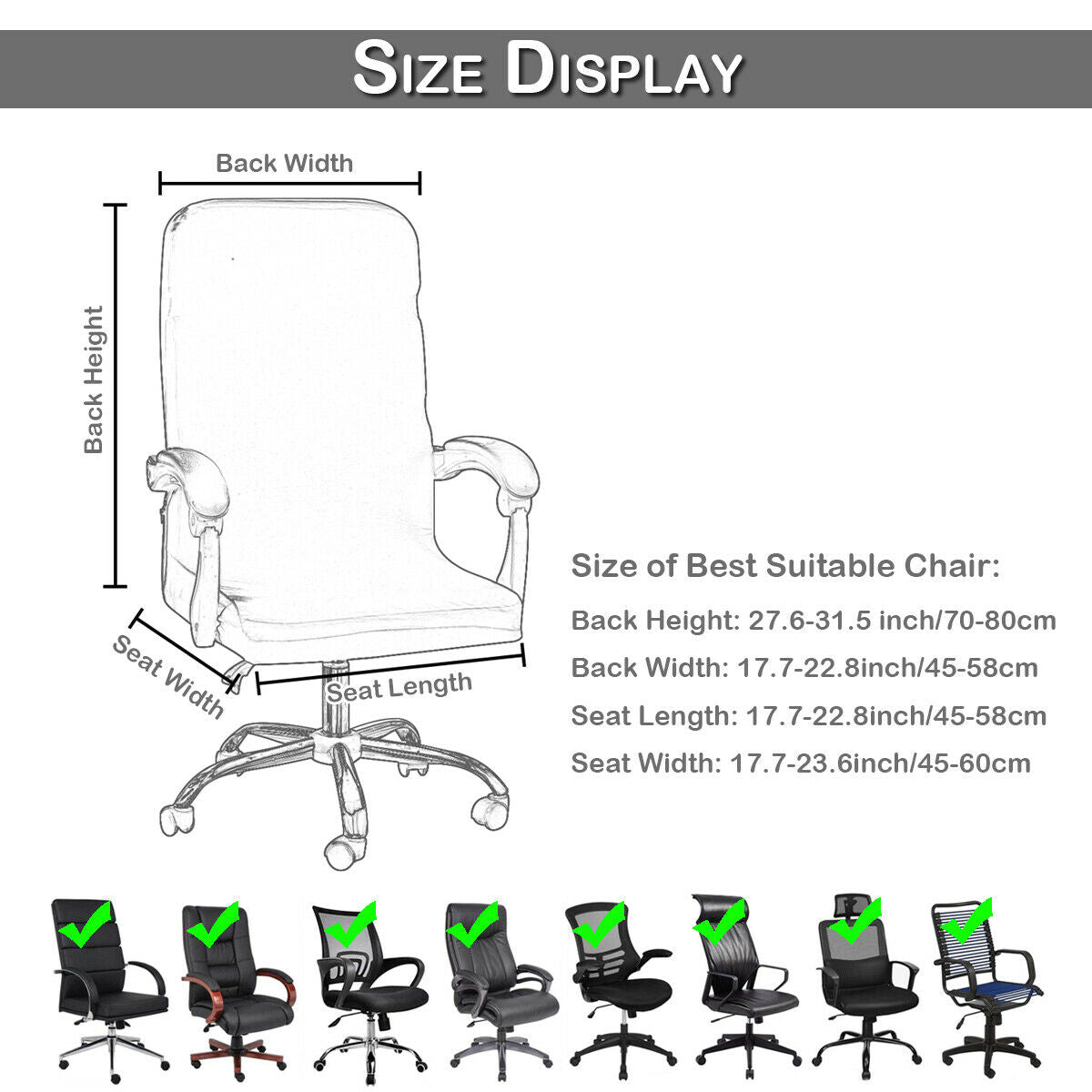 Office Chair Covers Large Stretch Computer Rotating Desk Slipcover with Zipper