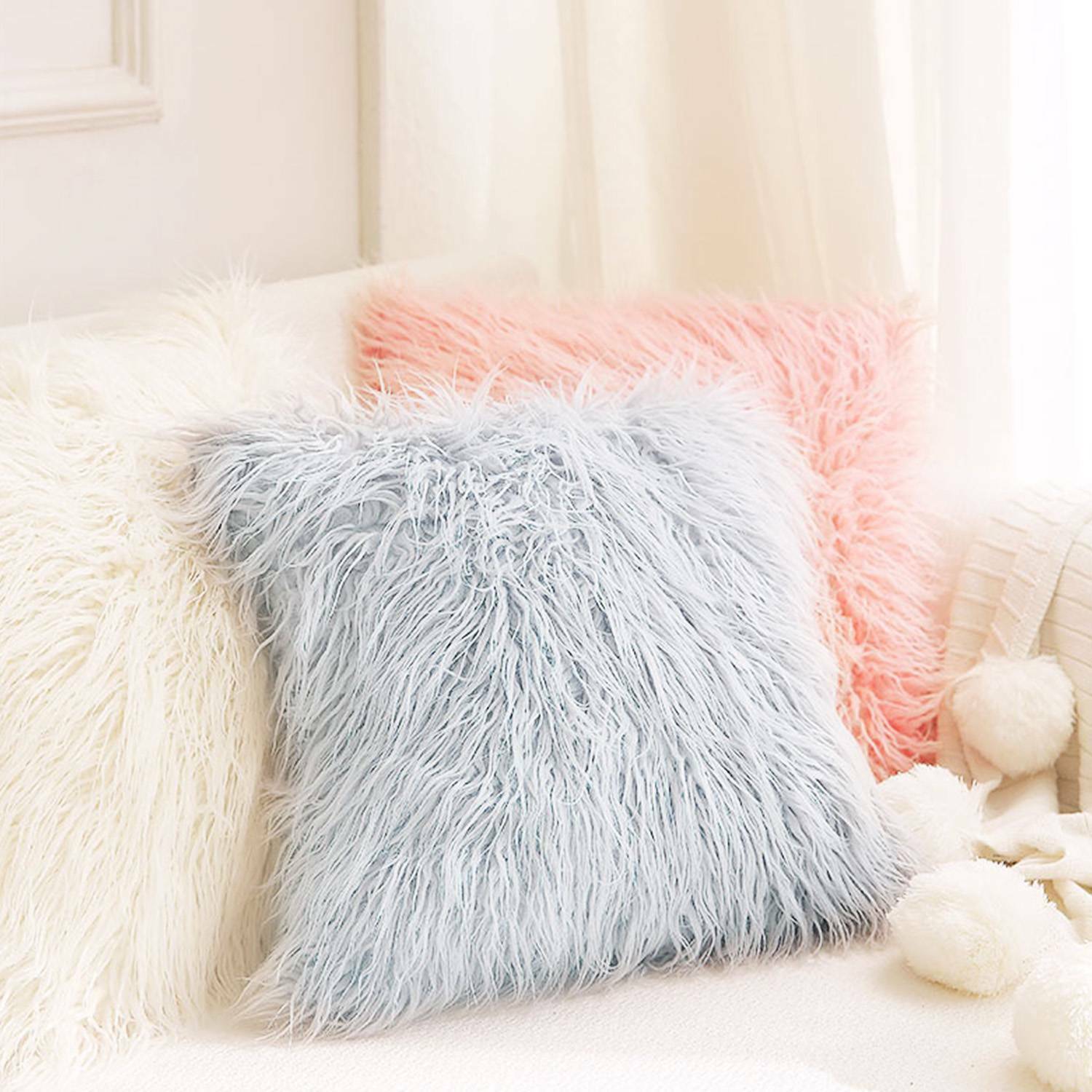 45x45cm Home Decoration Soft Fur Fluffy Sofa Pillow Case Plush Cushion Cover