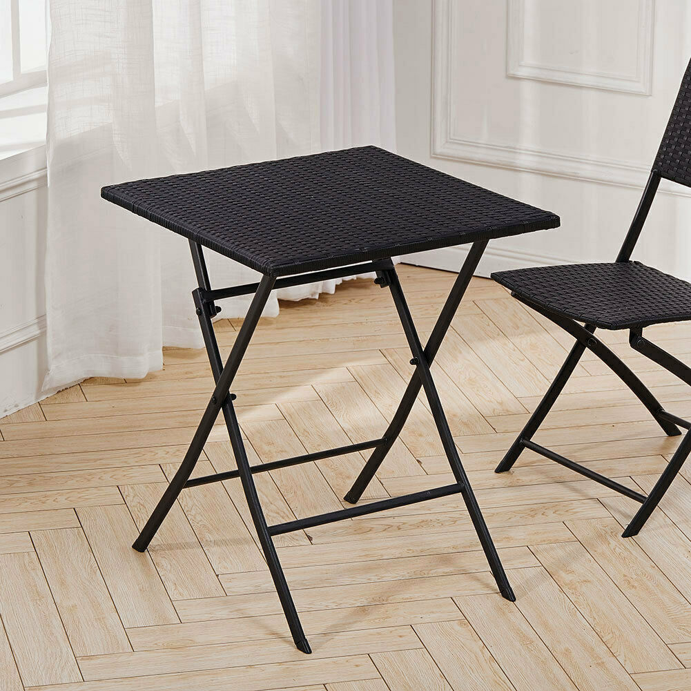 3 pcs Chair Table Set Foldable PE+Metal Cushioned Chair Outdoor Yard Garden uk