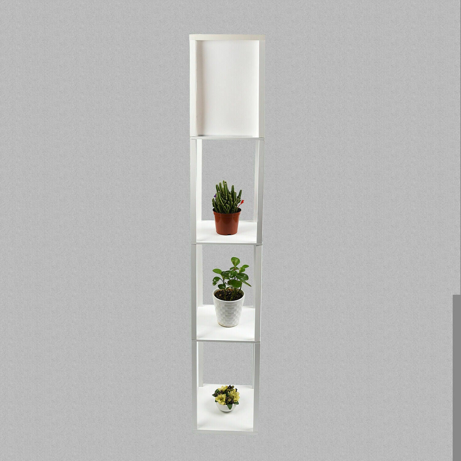 3-Tier Shelf Floor Lamp with Shade Free Standing Standard Light Storage White