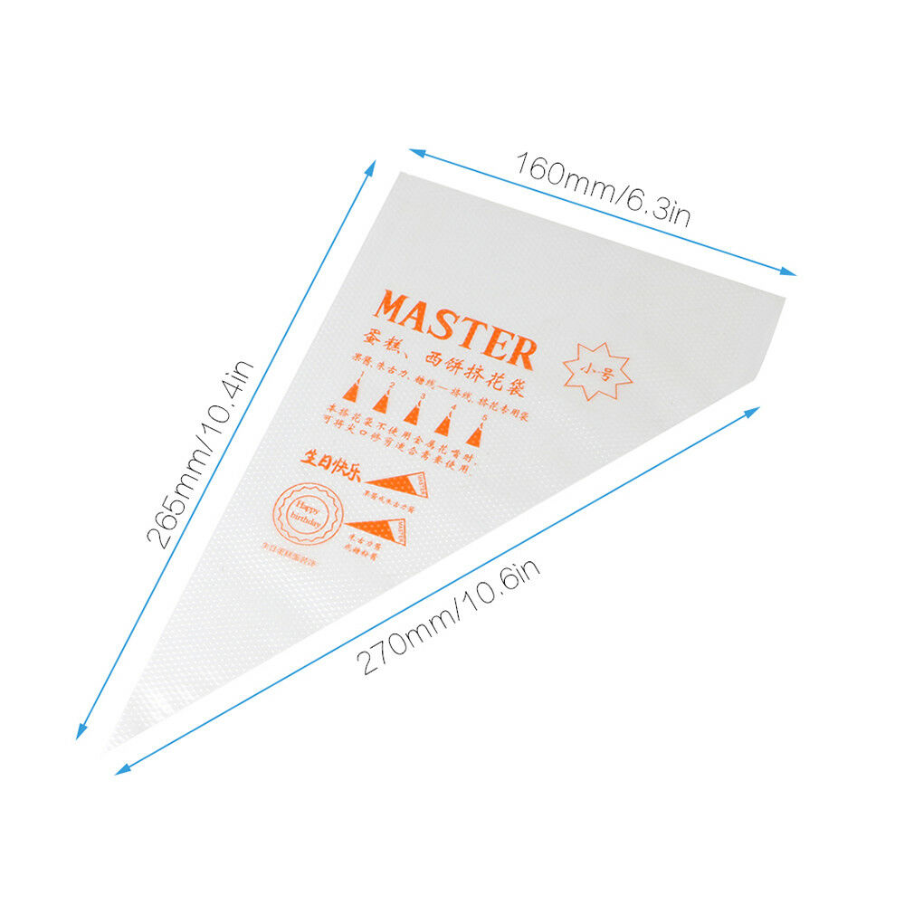 100 Pcs Plastic Disposable Icing Piping Pastry Bags Cake Decorating Tool 3 Size