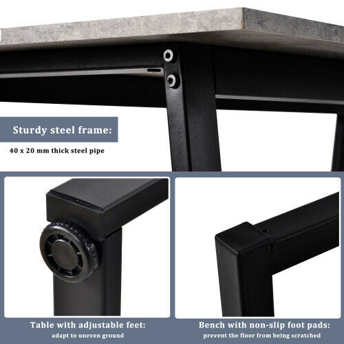 4-Seater Dining Table Set with 2 Benches Breakfast Kitchen Furniture Steel Frame