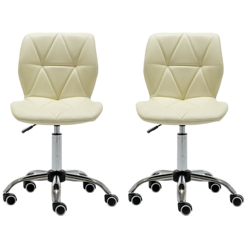2x Cushioned Computer Desk Office Chair Chrome Legs Lift Swivel Adjustable Small
