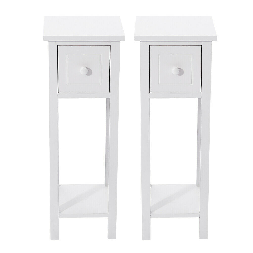 2x White Bedside Tables w/ Drawer Side Indoor Furniture Hallway Storage Bathroom