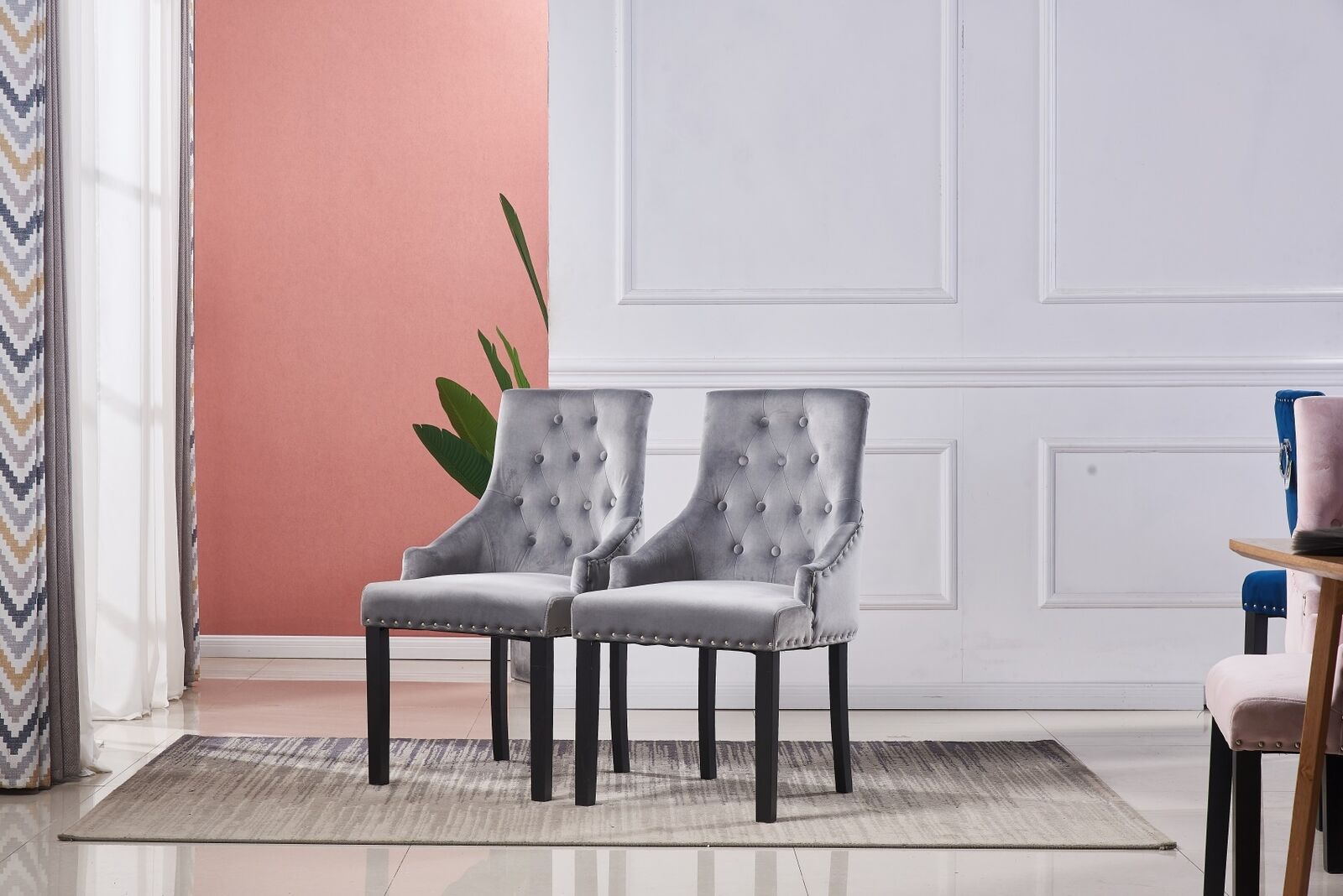 2x Velvet Dining Chairs Living Room Chairs with High Backrest Counter Chairs UK