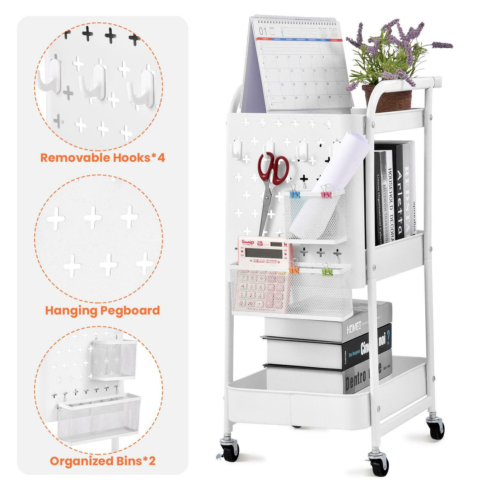 3 Tier Slim Kitchen Storage Trolley Cart Rack Tray Shelf Rolling Wheel W/ Handle